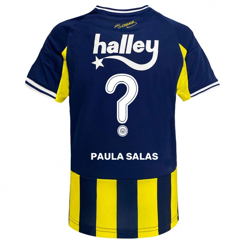 Danxen Bambino Maglia María Paula Salas #0 Giallo Navy Bianco Kit Gara Home 2025/26 Maglietta