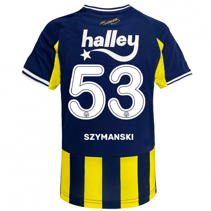 Danxen Bambino Maglia Sebastian Szymański #53 Giallo Navy Bianco Kit Gara Home 2025/26 Maglietta