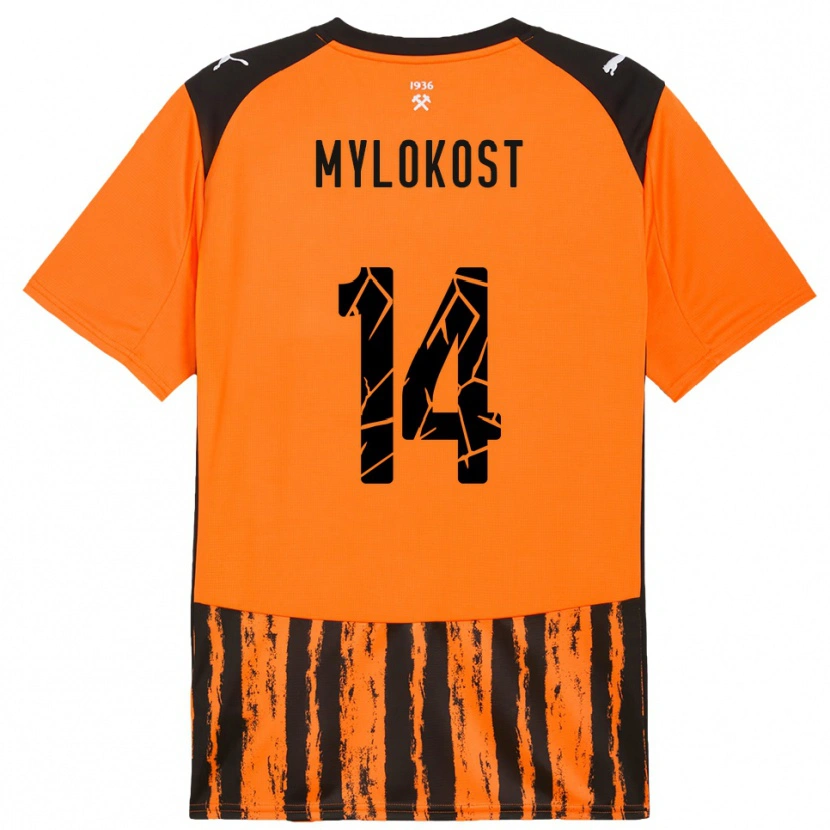 Danxen Bambino Maglia Yaroslav Mylokost #14 Arancione Nero Kit Gara Home 2025/26 Maglietta
