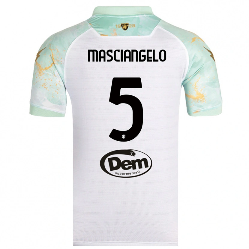 Danxen Bambino Maglia Edoardo Masciangelo #5 Bianco Nero Kit Gara Away 2025/26 Maglietta