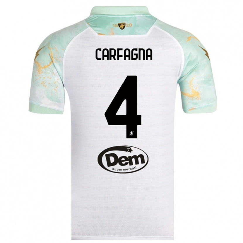 Danxen Bambino Maglia Matteo Carfagna #4 Bianco Nero Kit Gara Away 2025/26 Maglietta