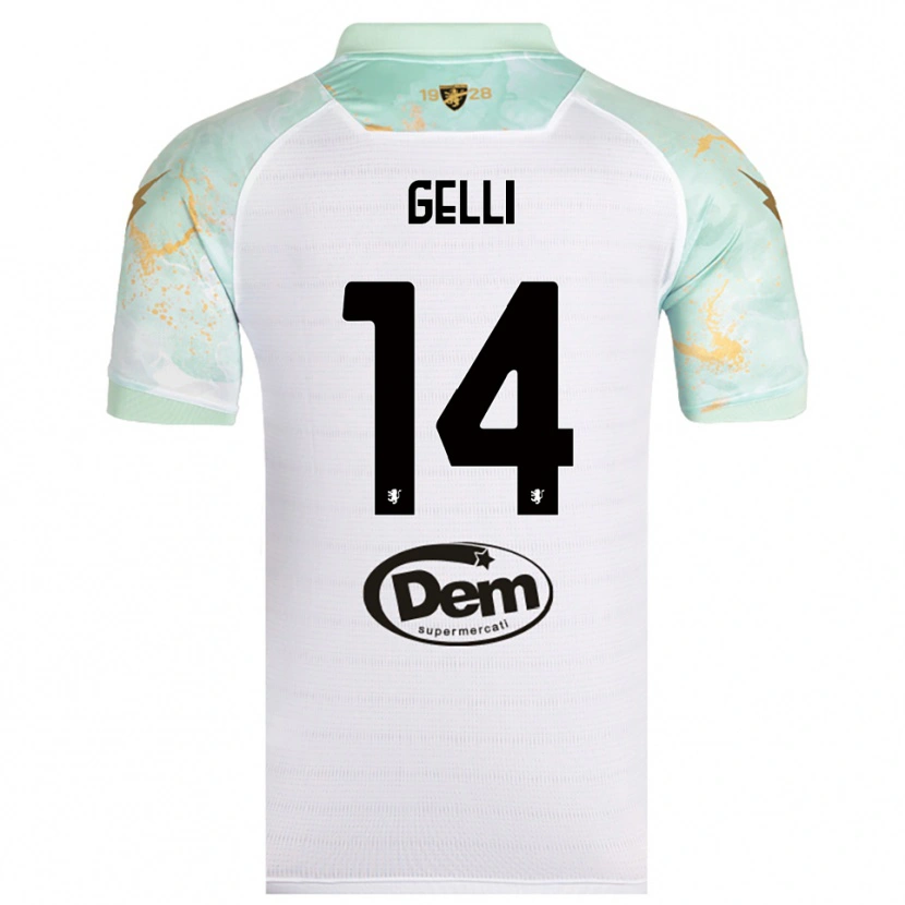 Danxen Bambino Maglia Francesco Gelli #14 Bianco Nero Kit Gara Away 2025/26 Maglietta