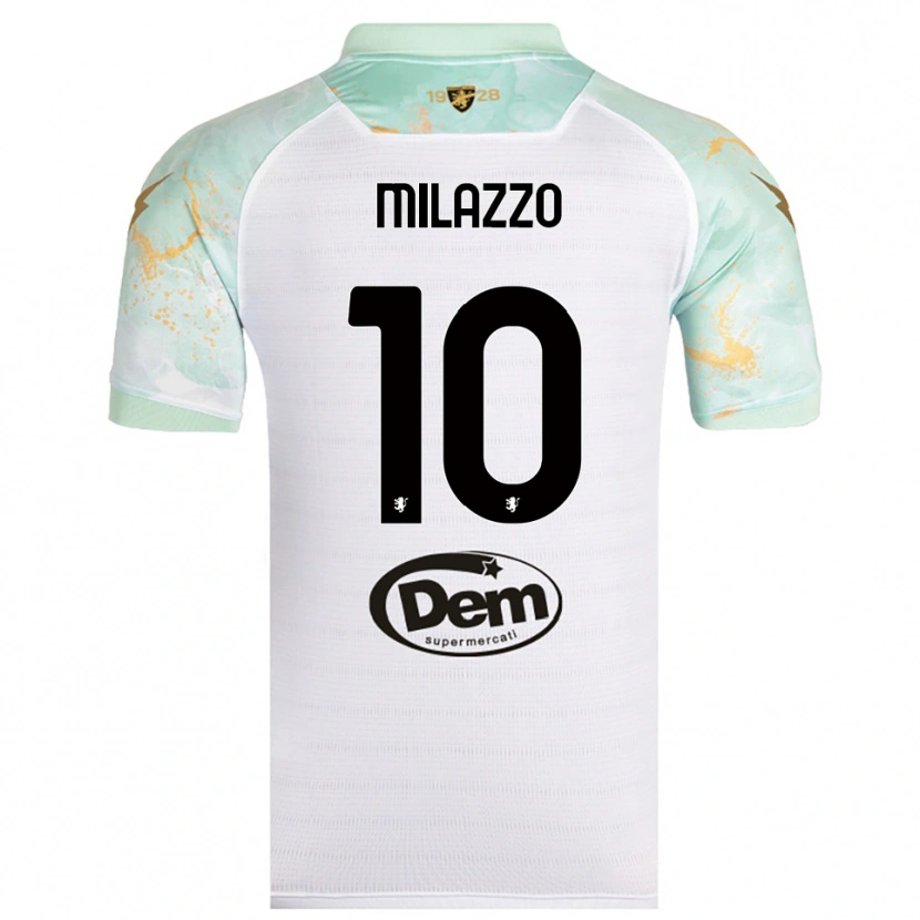 Danxen Bambino Maglia Simone Milazzo #10 Bianco Nero Kit Gara Away 2025/26 Maglietta