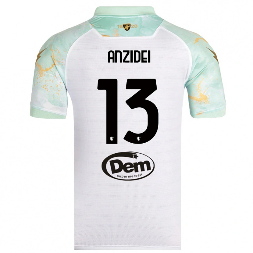 Danxen Bambino Maglia Massimo Anzidei #13 Bianco Nero Kit Gara Away 2025/26 Maglietta