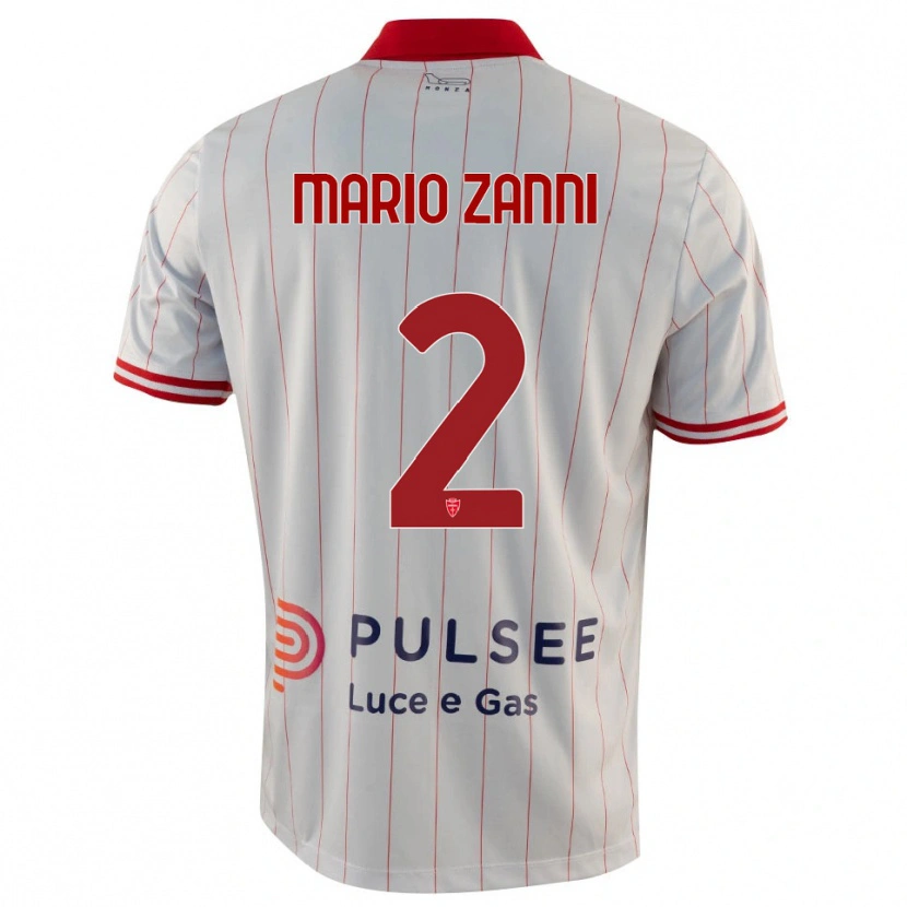 Danxen Bambino Maglia Mario Zanni #2 Bianco Rosso Blu Kit Gara Away 2025/26 Maglietta