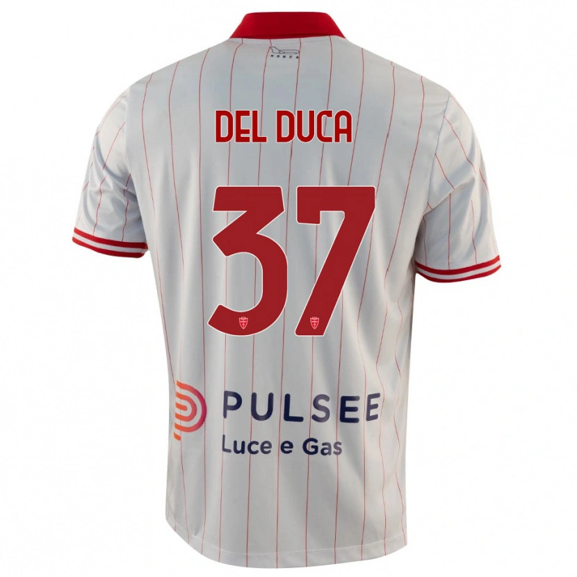 Danxen Bambino Maglia Jacopo Del Duca #37 Bianco Rosso Blu Kit Gara Away 2025/26 Maglietta