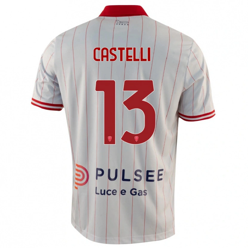 Danxen Bambino Maglia Davide Castelli #13 Bianco Rosso Blu Kit Gara Away 2025/26 Maglietta