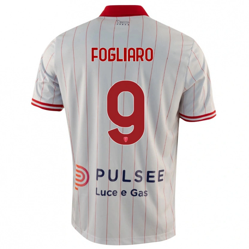 Danxen Bambino Maglia Christian Fogliaro #9 Bianco Rosso Blu Kit Gara Away 2025/26 Maglietta