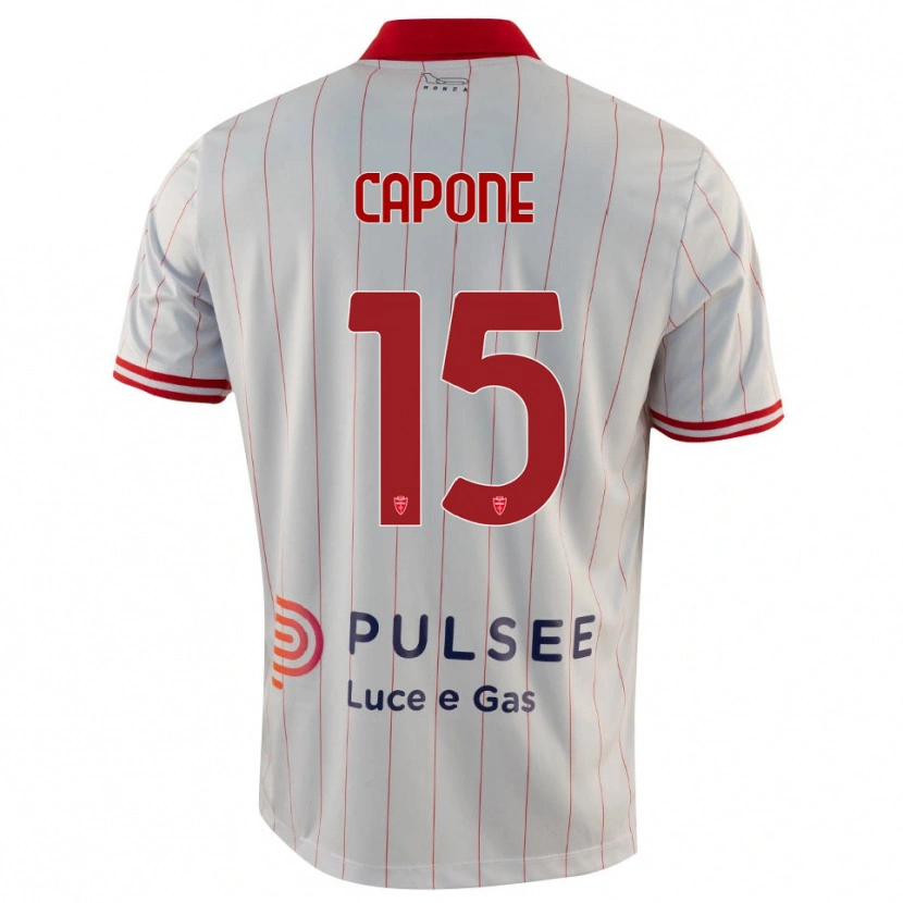 Danxen Bambino Maglia Edoardo Capone #15 Bianco Rosso Blu Kit Gara Away 2025/26 Maglietta