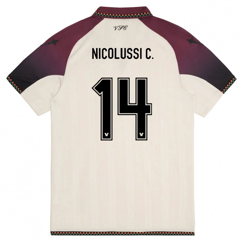 Danxen Bambino Maglia Hans Nicolussi Caviglia #14 Crema Borgogna Kit Gara Away 2025/26 Maglietta