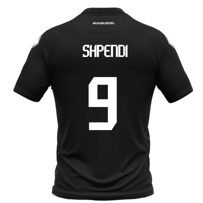 Danxen Bambino Maglia Cristian Shpendi #9 Nero Bianco Kit Gara Away 2025/26 Maglietta