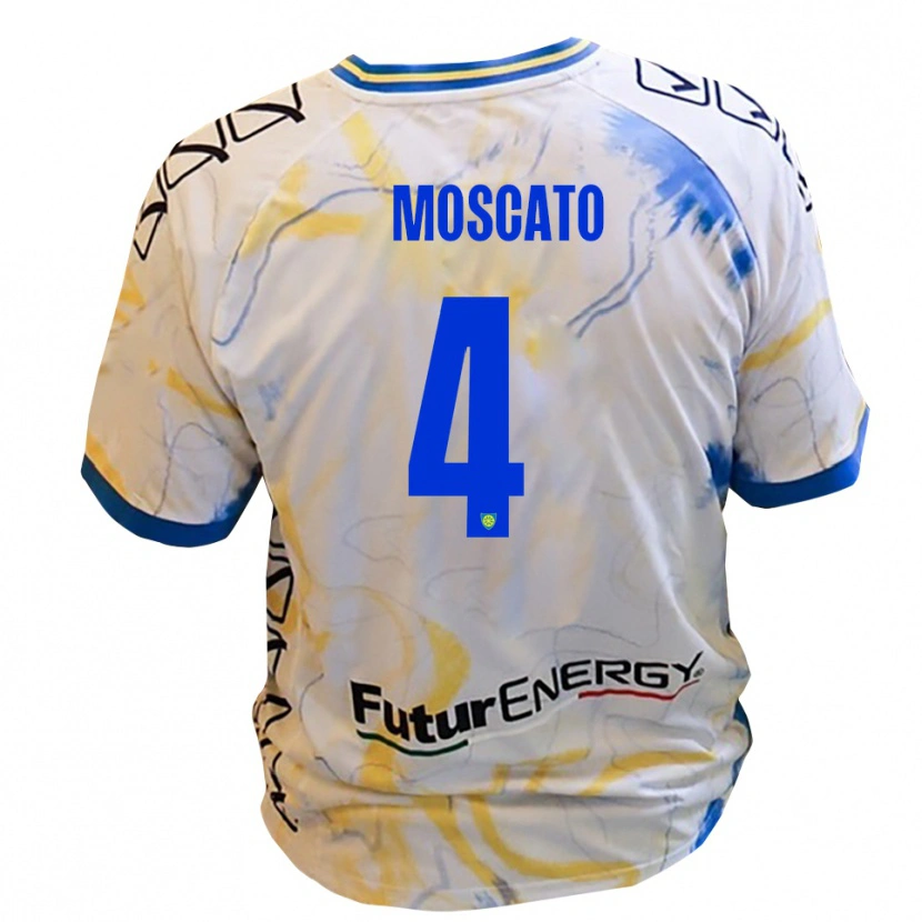 Danxen Bambino Maglia Gabriele Moscato #4 Bianco Giallo Blu Kit Gara Away 2025/26 Maglietta