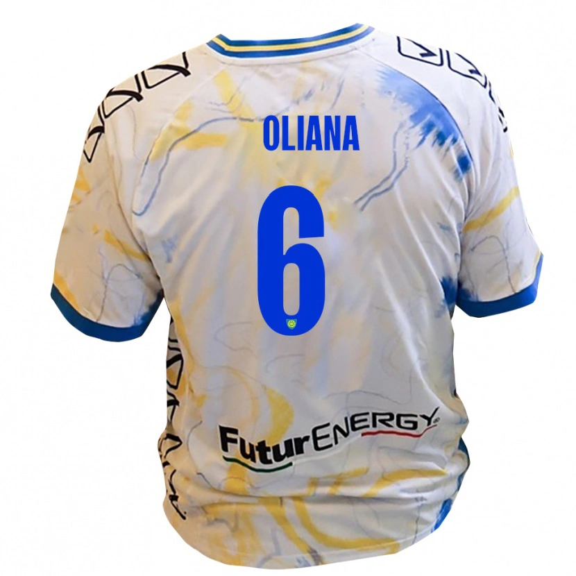 Danxen Bambino Maglia Filippo Oliana #6 Bianco Giallo Blu Kit Gara Away 2025/26 Maglietta
