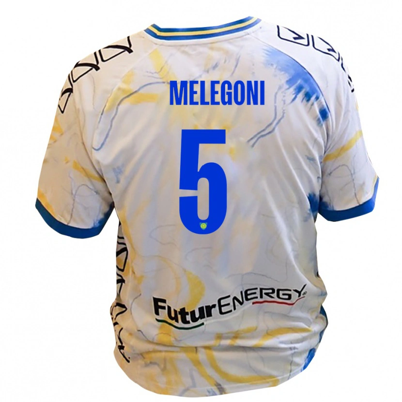 Danxen Bambino Maglia Filippo Melegoni #5 Bianco Giallo Blu Kit Gara Away 2025/26 Maglietta