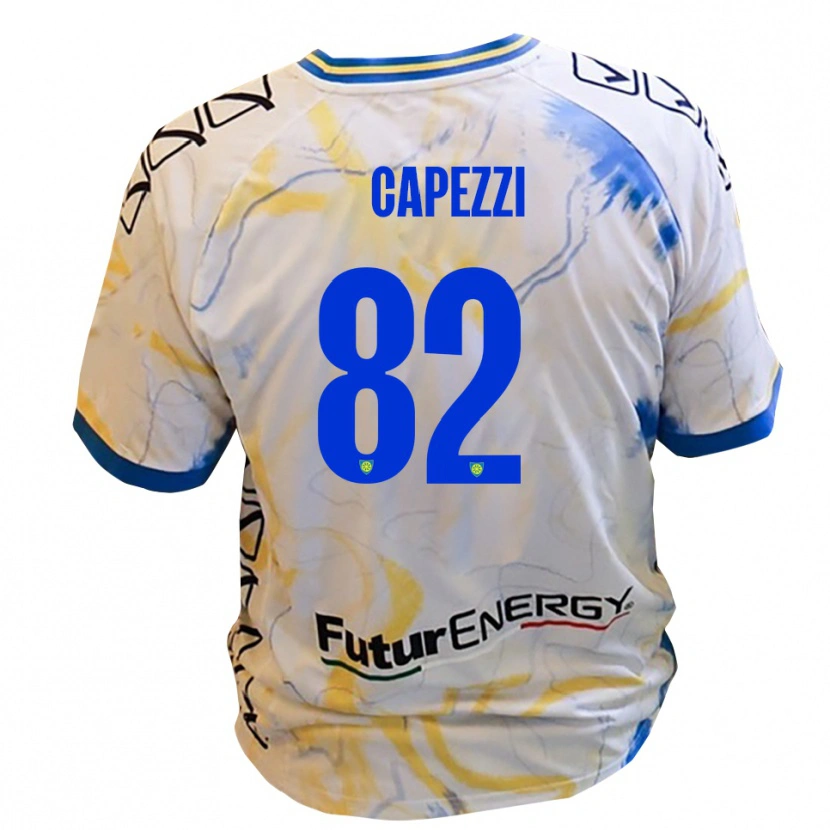 Danxen Bambino Maglia Leonardo Capezzi #82 Bianco Giallo Blu Kit Gara Away 2025/26 Maglietta