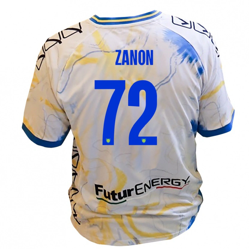 Danxen Bambino Maglia Simone Zanon #72 Bianco Giallo Blu Kit Gara Away 2025/26 Maglietta