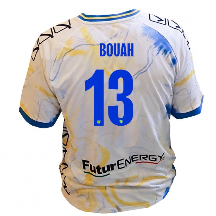 Danxen Bambino Maglia Devid Eugene Bouah #13 Bianco Giallo Blu Kit Gara Away 2025/26 Maglietta