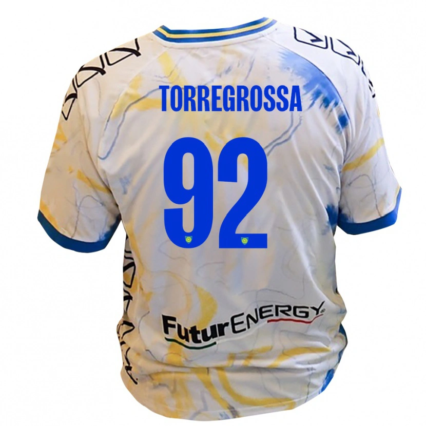 Danxen Bambino Maglia Ernesto Torregrossa #92 Bianco Giallo Blu Kit Gara Away 2025/26 Maglietta
