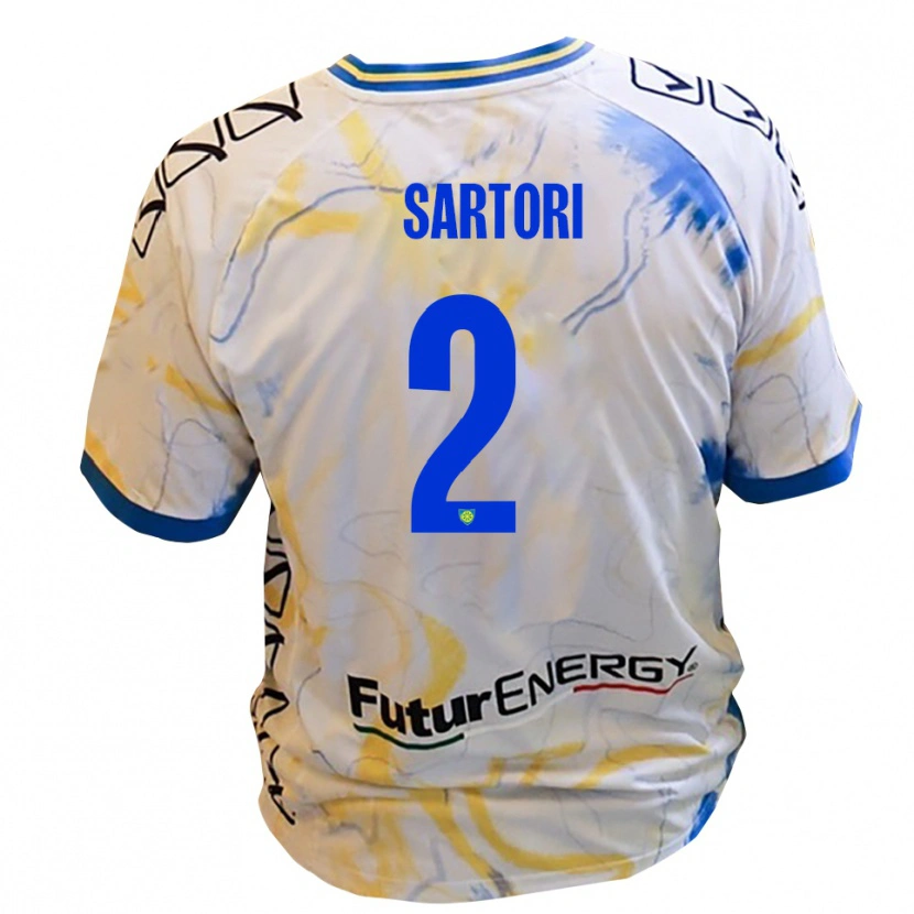 Danxen Bambino Maglia Edoardo Sartori #2 Bianco Giallo Blu Kit Gara Away 2025/26 Maglietta