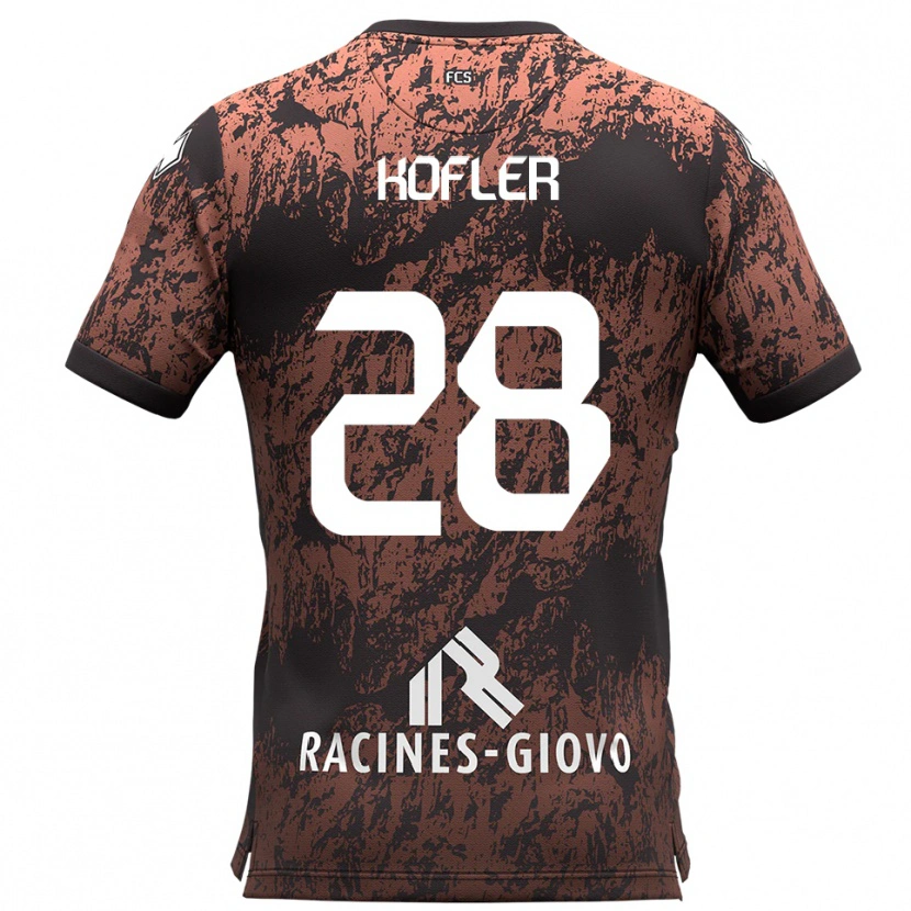 Danxen Bambino Maglia Raphael Kofler #28 Marrone Nero Kit Gara Away 2025/26 Maglietta