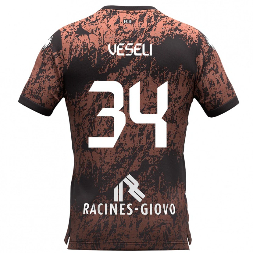 Danxen Bambino Maglia Frédéric Veseli #34 Marrone Nero Kit Gara Away 2025/26 Maglietta