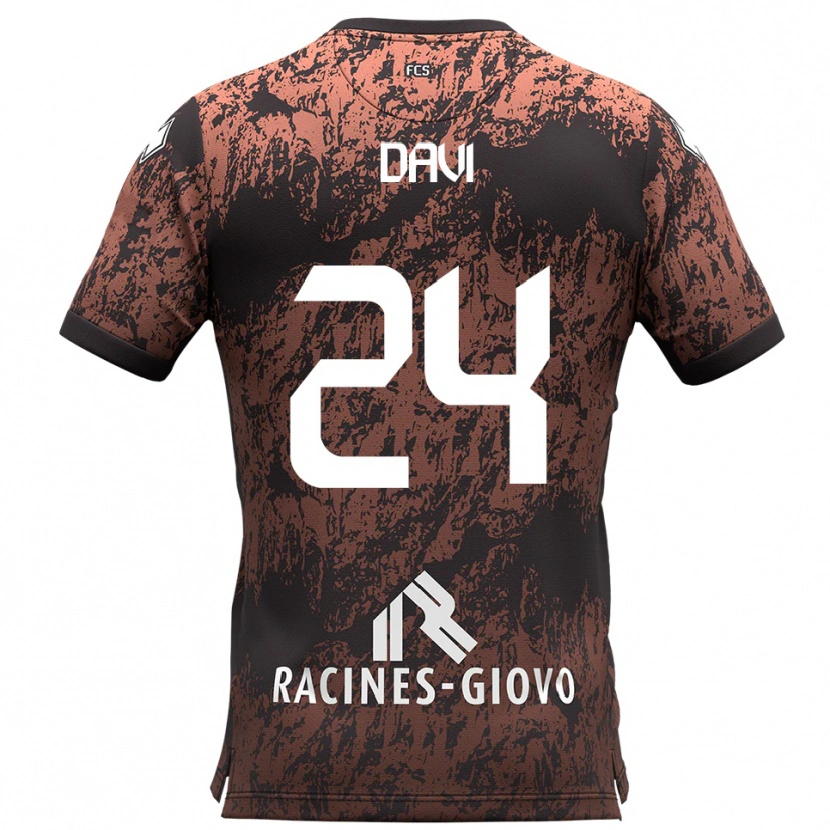 Danxen Bambino Maglia Simone Davi #24 Marrone Nero Kit Gara Away 2025/26 Maglietta