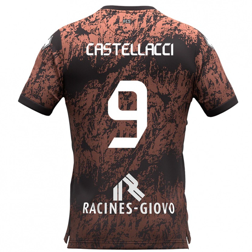 Danxen Bambino Maglia Marco Castellacci #9 Marrone Nero Kit Gara Away 2025/26 Maglietta