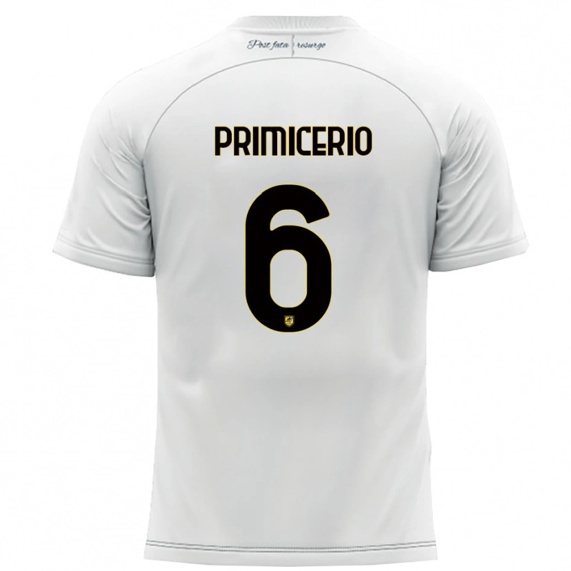 Danxen Bambino Maglia Antonio Primicerio #6 Bianco Giallo Kit Gara Away 2025/26 Maglietta