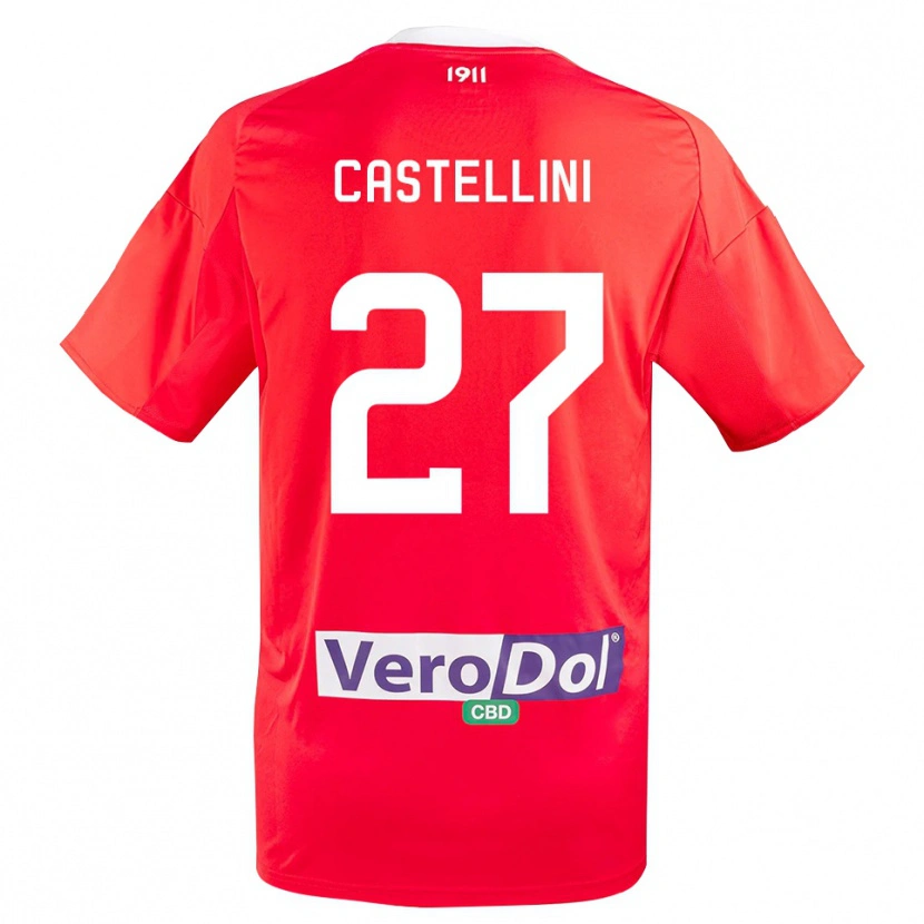 Danxen Bambino Maglia Alessio Castellini #27 Rosso Bianco Kit Gara Away 2025/26 Maglietta