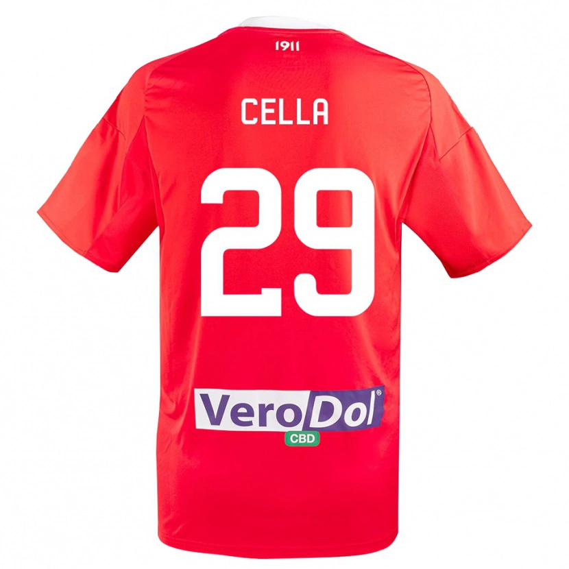 Danxen Bambino Maglia Stefano Cella #29 Rosso Bianco Kit Gara Away 2025/26 Maglietta