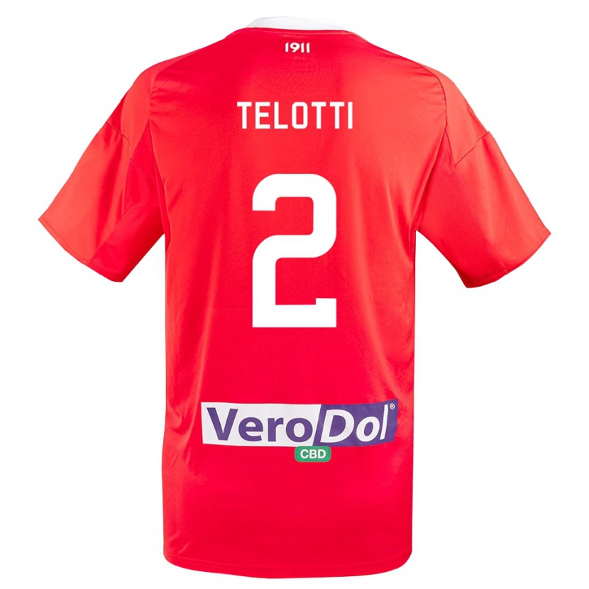 Danxen Bambino Maglia Giacomo Telotti #2 Rosso Bianco Kit Gara Away 2025/26 Maglietta