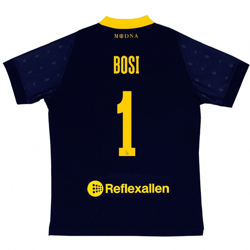 Danxen Bambino Maglia Matteo Bosi #1 Navy Giallo Kit Gara Away 2025/26 Maglietta