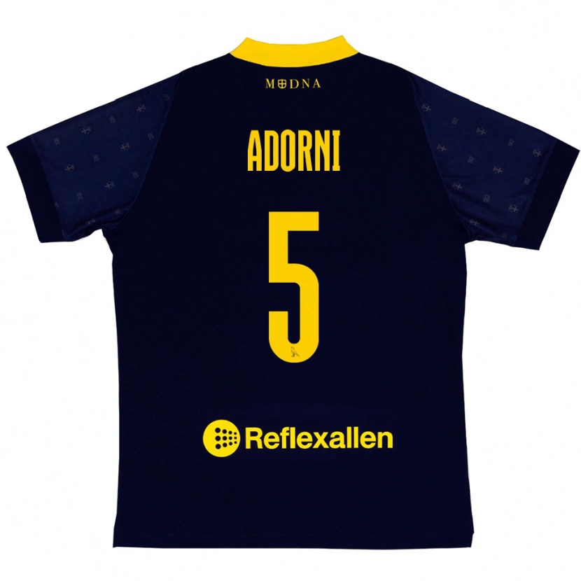 Danxen Bambino Maglia Davide Adorni #5 Navy Giallo Kit Gara Away 2025/26 Maglietta