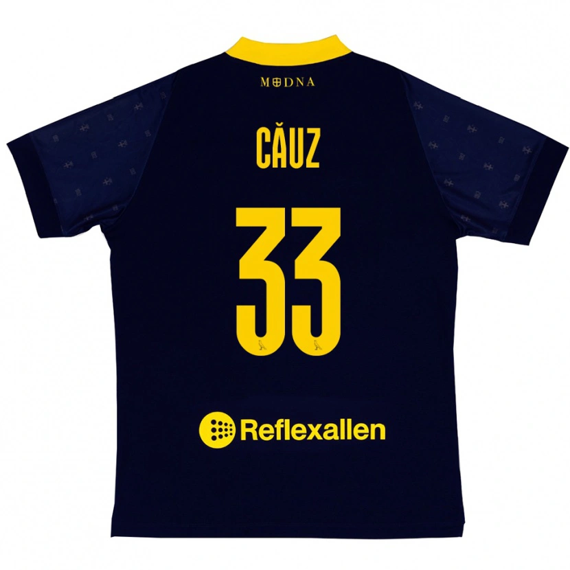 Danxen Bambino Maglia Cristian Căuz #33 Navy Giallo Kit Gara Away 2025/26 Maglietta