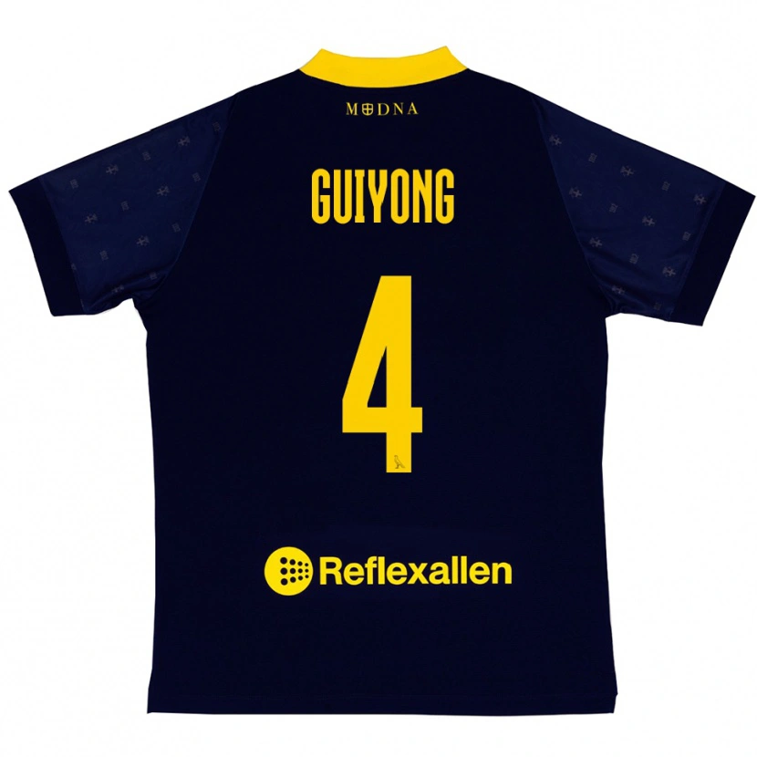 Danxen Bambino Maglia Franck Guiyong #4 Navy Giallo Kit Gara Away 2025/26 Maglietta