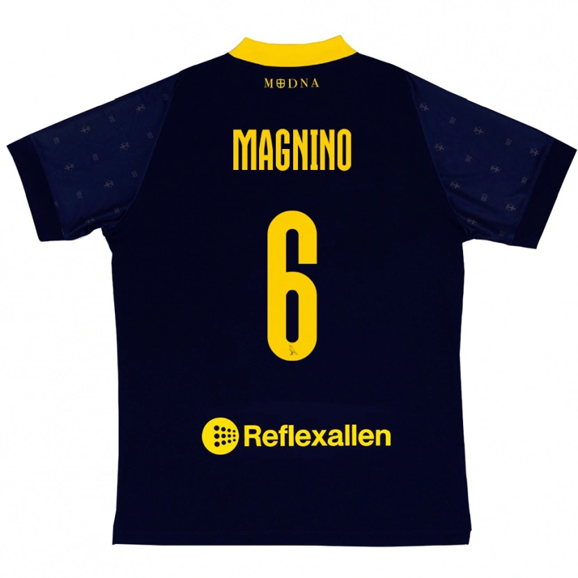 Danxen Bambino Maglia Luca Magnino #6 Navy Giallo Kit Gara Away 2025/26 Maglietta