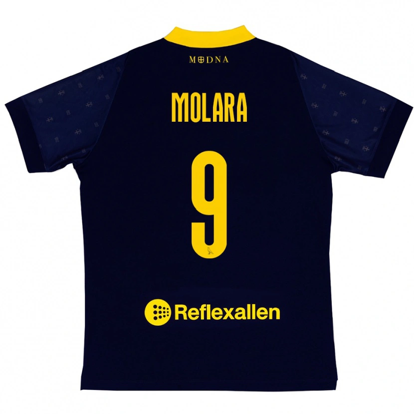 Danxen Bambino Maglia Christian Molara #9 Navy Giallo Kit Gara Away 2025/26 Maglietta