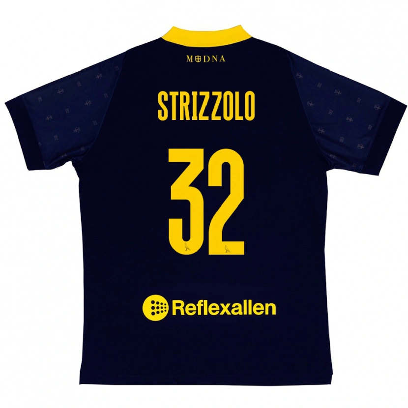 Danxen Bambino Maglia Luca Strizzolo #32 Navy Giallo Kit Gara Away 2025/26 Maglietta