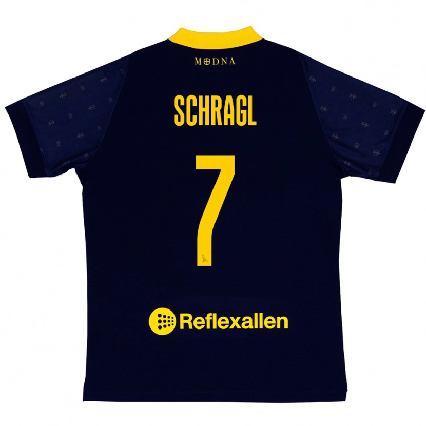 Danxen Bambino Maglia Jakob Schragl #7 Navy Giallo Kit Gara Away 2025/26 Maglietta