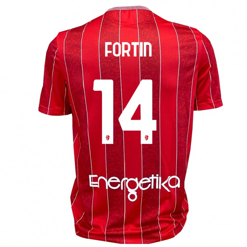 Danxen Bambino Maglia Mattia Fortin #14 Rosso Bianco Kit Gara Away 2025/26 Maglietta