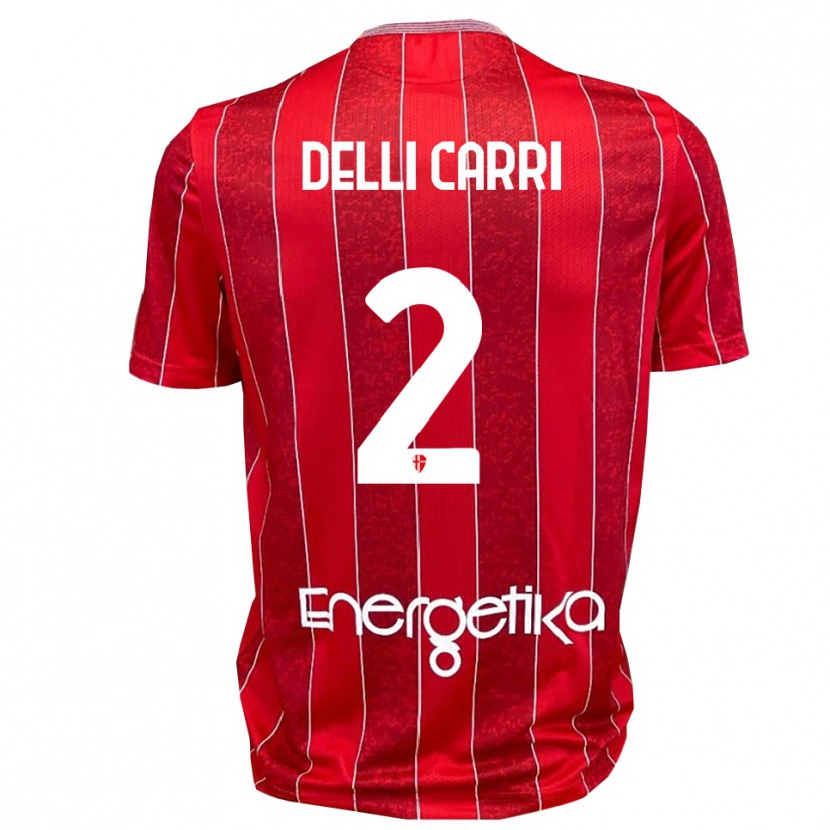 Danxen Bambino Maglia Filippo Delli Carri #2 Rosso Bianco Kit Gara Away 2025/26 Maglietta