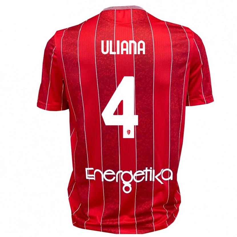 Danxen Bambino Maglia Gabriele Uliana #4 Rosso Bianco Kit Gara Away 2025/26 Maglietta