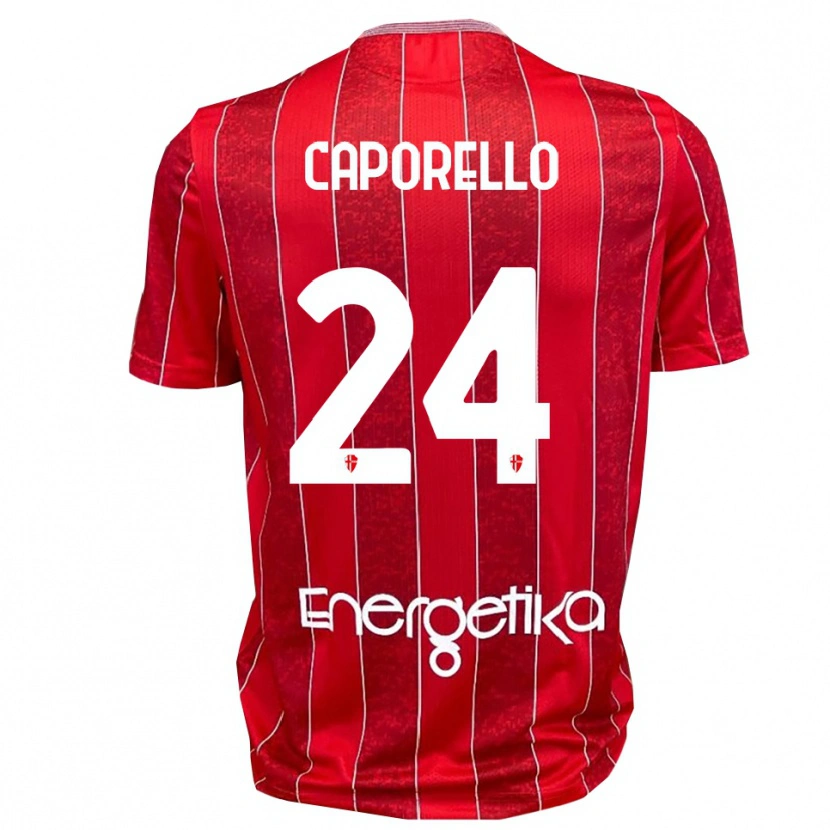 Danxen Bambino Maglia Edoardo Caporello #24 Rosso Bianco Kit Gara Away 2025/26 Maglietta