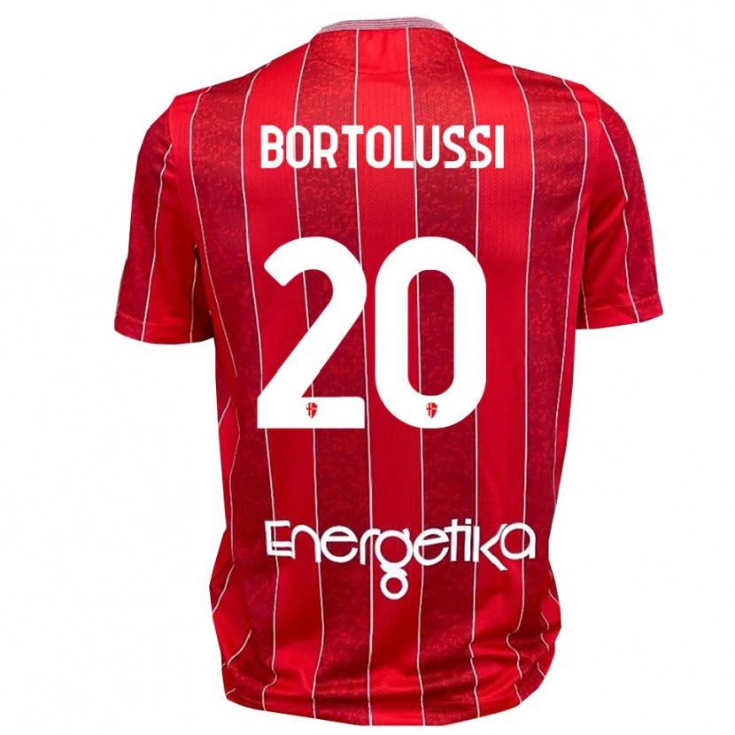 Danxen Bambino Maglia Mattia Bortolussi #20 Rosso Bianco Kit Gara Away 2025/26 Maglietta