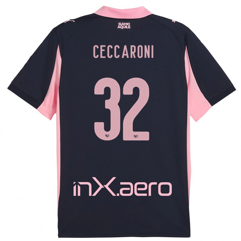 Danxen Bambino Maglia Pietro Ceccaroni #32 Navy Rosa Kit Gara Away 2025/26 Maglietta