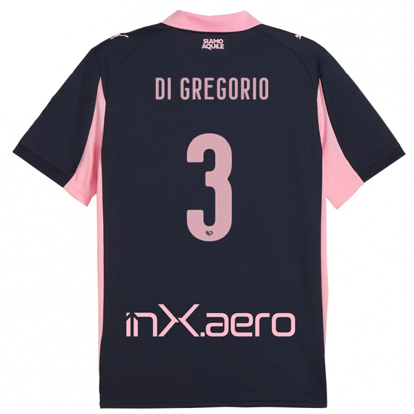 Danxen Bambino Maglia Angelo Di Gregorio #3 Navy Rosa Kit Gara Away 2025/26 Maglietta