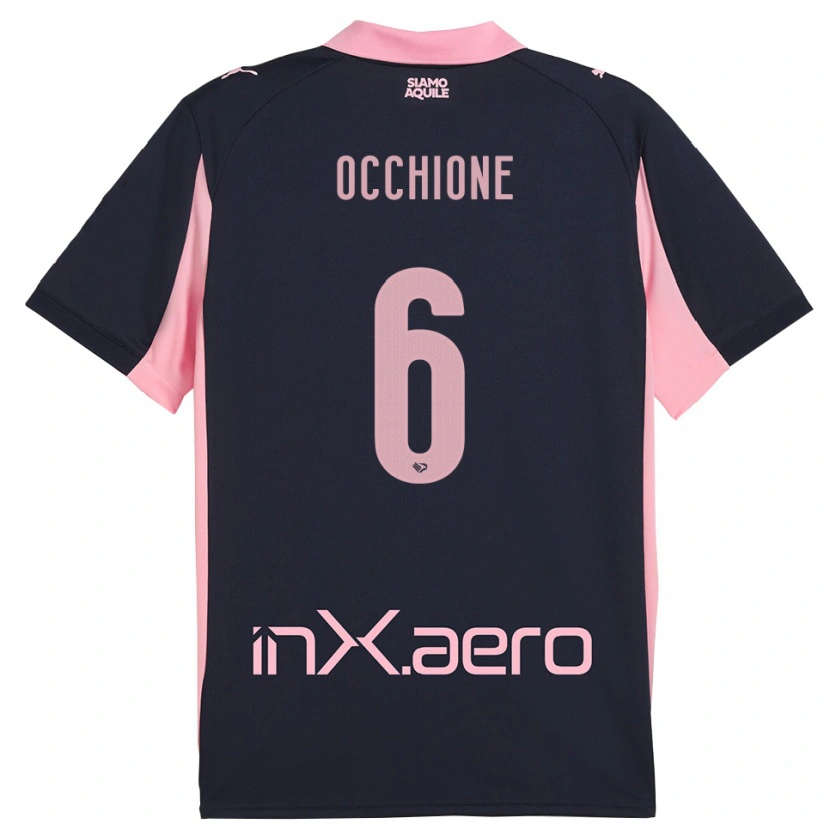Danxen Bambino Maglia Andrea Occhione #6 Navy Rosa Kit Gara Away 2025/26 Maglietta