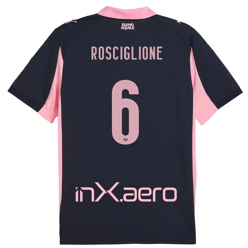 Danxen Bambino Maglia Davide Rosciglione #6 Navy Rosa Kit Gara Away 2025/26 Maglietta