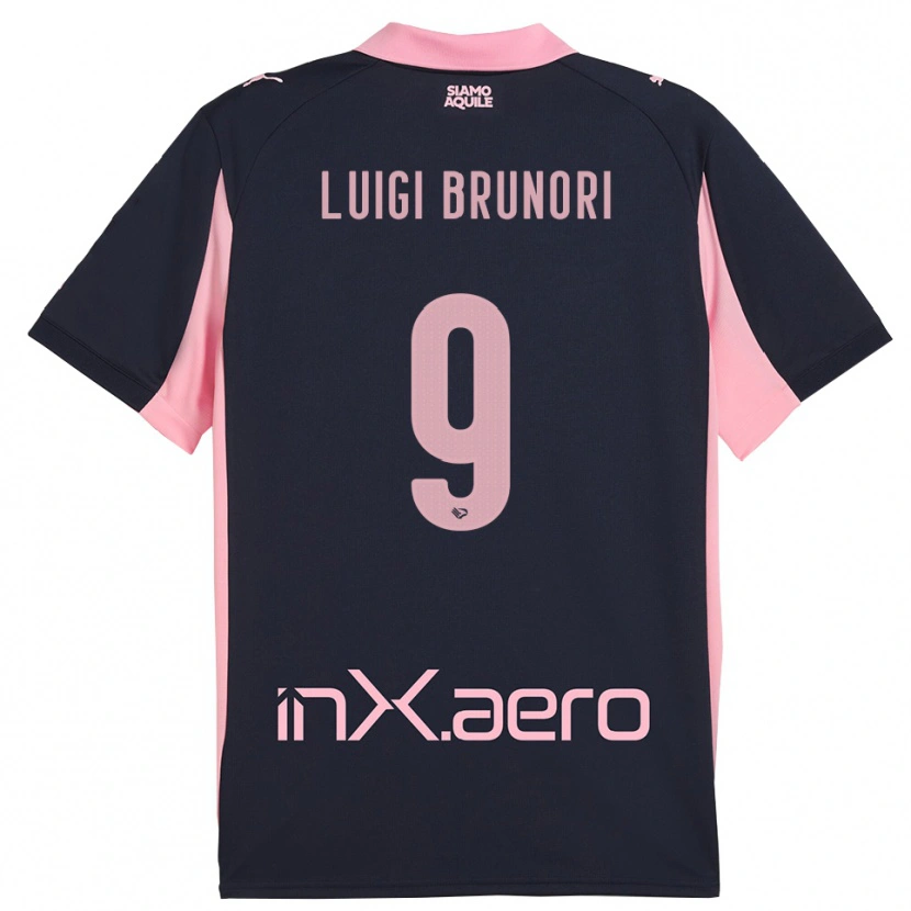 Danxen Bambino Maglia Matteo Luigi Brunori #9 Navy Rosa Kit Gara Away 2025/26 Maglietta