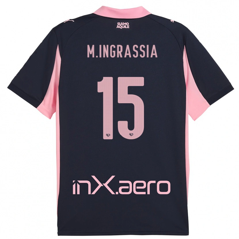 Danxen Bambino Maglia Manuel Ingrassia #15 Navy Rosa Kit Gara Away 2025/26 Maglietta